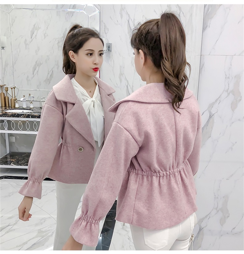 Áo khoác len nữ 2018 thu đông mới phiên bản Hàn Quốc thắt lưng nam nhỏ bé hoang dã đầu đông len ngắn áo choàng thủy triều áo khoác da nữ