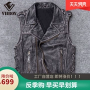 Vest da nam da lộn xe máy quần áo vest xe máy vest không tay da da cũ mỏng vest - Quần áo lông thú