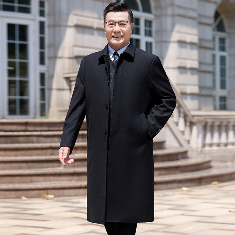 Long Over-The-Knee Trench Coat for Middle-Aged and Elderly Men, Spring and Autumn Dad-Style Men's Lapel Business Casual Jacket Coat