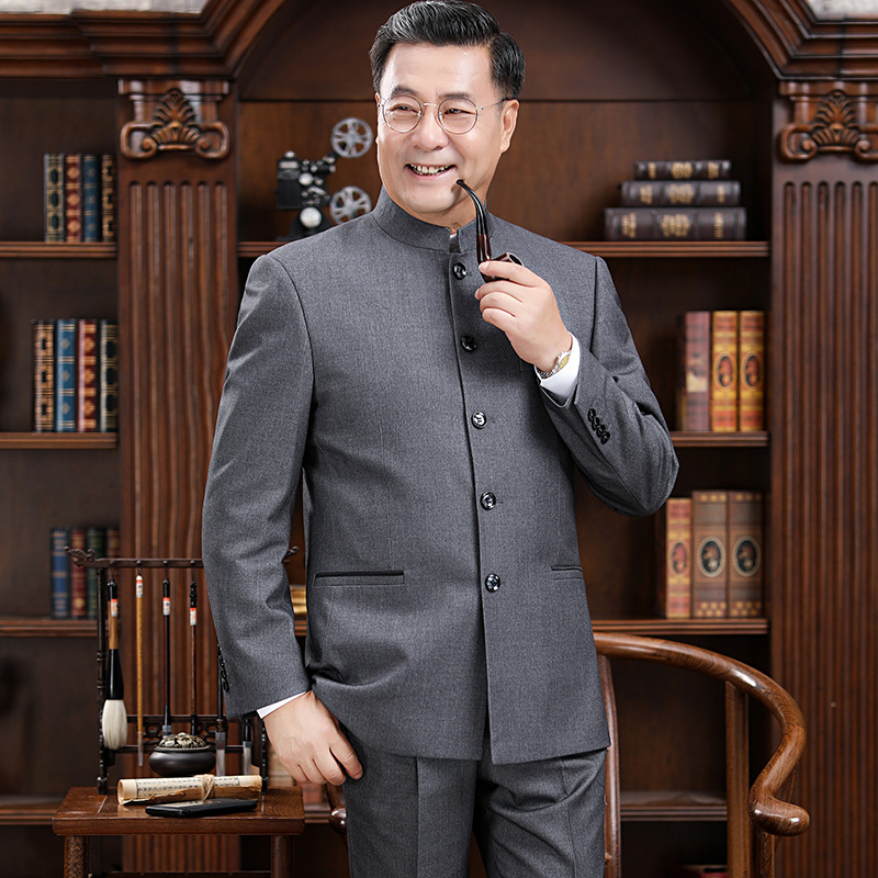 Wedding wedding dad outfit Chinese stand-up collar tunic suit Middle-aged men Middle-aged and elderly clothing Republic of China coat