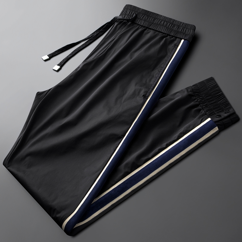 Light luxury especially comfortable silky smooth casual sports pants men's slim summer trend quick-drying striped nine-point cigarette pipe pants