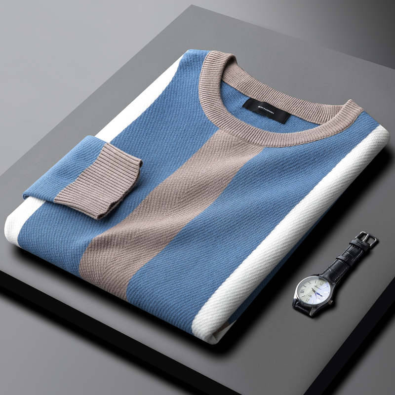 Light luxury warm men's fashion autumn and winter sweater men's long-sleeved round neck slim youth bottoming shirt men's sweater thickening