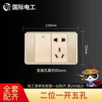 (Two position one open five holes) international electrical gold-plated 118 switch socket panel wall power socket