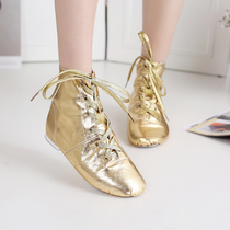 金色银色舞鞋儿童帆布爵士靴软底舞蹈鞋新款练功鞋现代爵士舞皮革