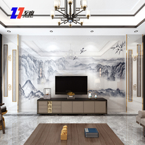 New Chinese landscape ink TV background wall Tile marble living room microcrystalline stone Light luxury film and television wall decorative border