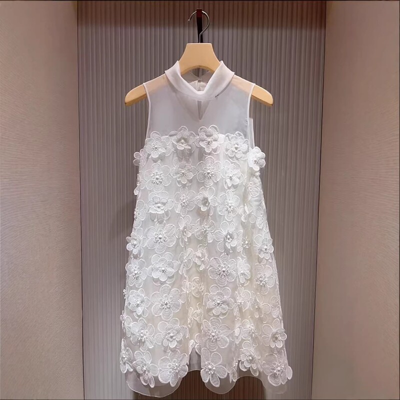 Qianjinfeng White Lace Dress 2026 Spring New Style Birthday Party Light Luxury Three-Dimensional Flower Embroidery Princess Dress Qianjinfeng White Lace Dress 2026 Spring New Style Birthday Party Light Luxury Three-Dimensional Flower Embroidery Princess Dress