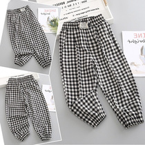 Girl Pants Spring Summer 2022 New Childrens Plaid Sports Casual CUHK Childrens Thin Foreign Air Long Pants Can Be Worn Out
