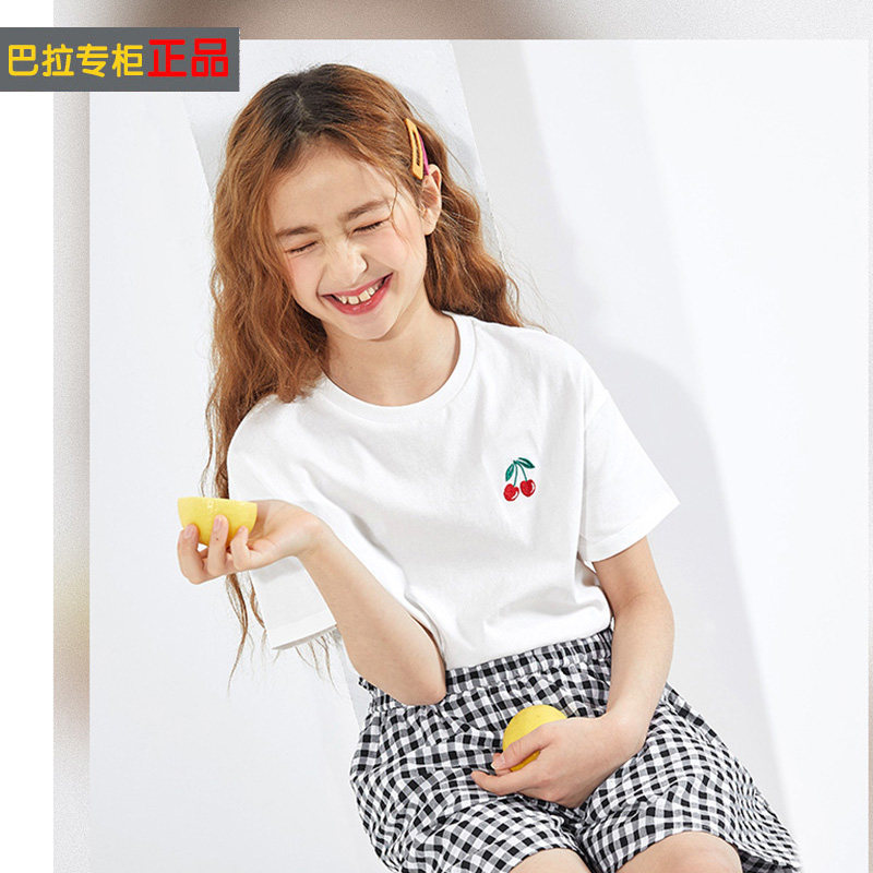 Barra Childhood Girls Short-sleeved T-shirt Big Kids Cotton T-shirt Children's Cherry Extravagant Top Loose Summer Dress