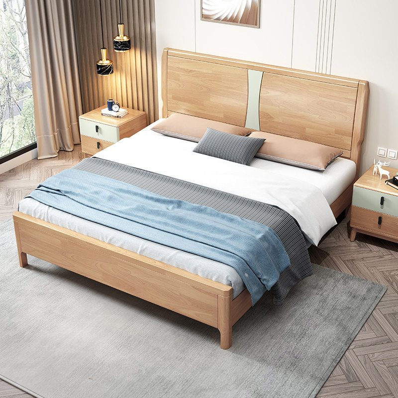 Solid wood bed modern minimalist double man bed Nordic master bedroom Economy 1 1 8 m 1 5m High box containing bed furniture