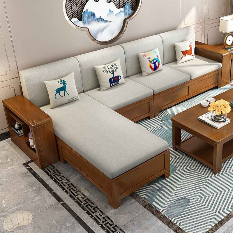 New Chinese solid wood sofa tea table combination small family type suit of storage economy type winter and summer dual-use cloth Yifei