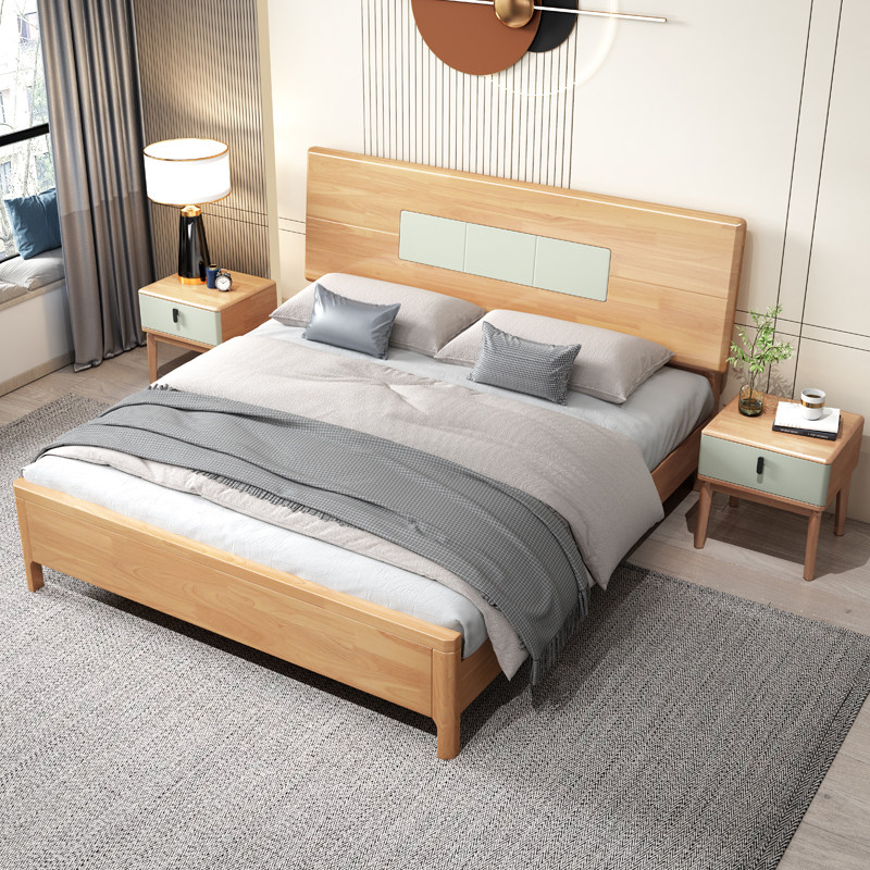 Modern minimal solid wood beds Master bedroom Northern Europe light luxury 1 5m1 8 m small household storage bed furniture