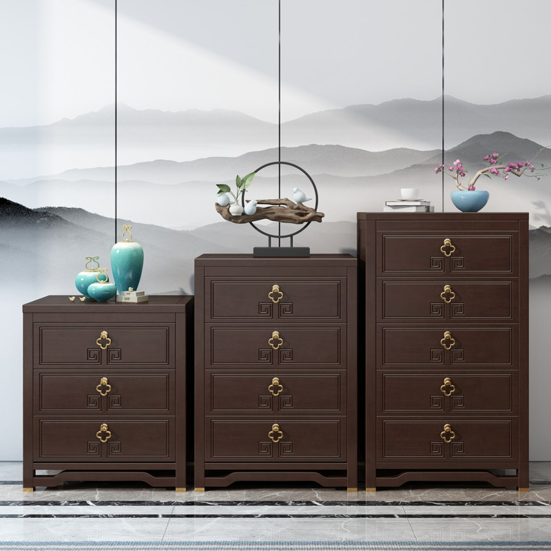 New Chinese-style solid wood bucket cabinet three-four-five-bucket storage drawer against the wall floor-to-ceiling large-capacity storage cabinet living room furniture combination