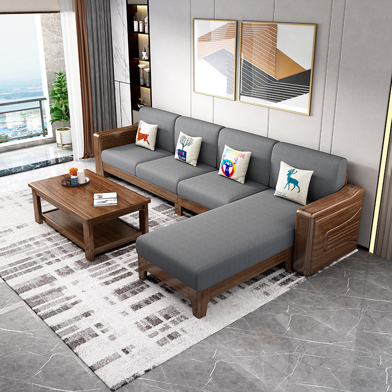 New Chinese style walnut solid wood sofa modern minimalist living room size apartment winter and summer dual-use wooden furniture package