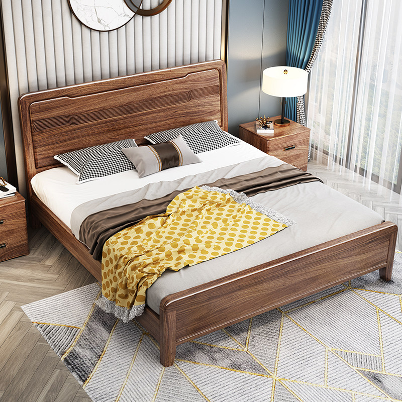 Modern minimalist ebony wood solid wood bed 1 8m Chinese double bed economy master bedroom wedding bed storage furniture