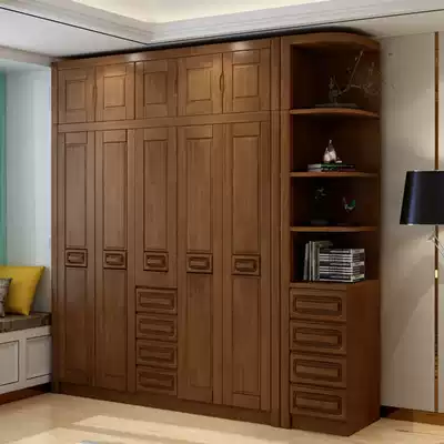 Chinese style modern minimalist 3 4 5 door solid wood wardrobe bedroom combination wardrobe multifunctional with corner top cabinet combination