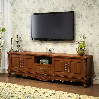 Modern simple all solid wood TV cabinet tea table combination small apartment living room Film and Television cabinet multi-function storage floor cabinet