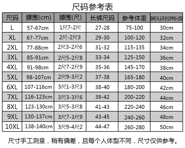 Таблица размеров