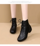 Демисезонные туфли, флисовые танцующие короткие сапоги, ботинки, мягкая подошва, из натуральной кожи