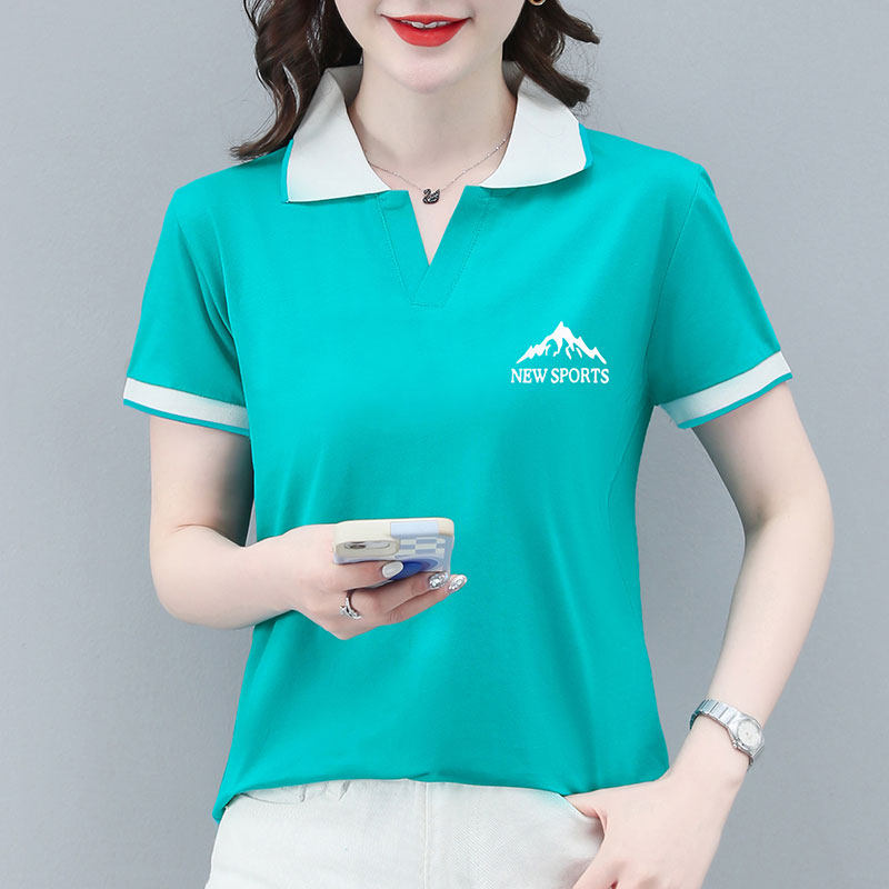 Ladies Lapel Polo Shirt Women's Summer Cotton Short Sleeve T-Shirt Small Loose Large Size Sports Top T-Shirt