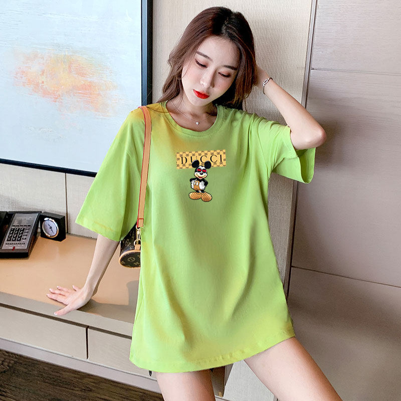 Pure cotton large board short-sleeved t-shirt women's 200 jins large size to cover the stomach in the long version loose summer 2022 new fat mm top