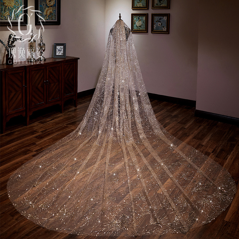 the voice of the same starry veil, champagne, gold and white spray the new bridal bridal veil bride.