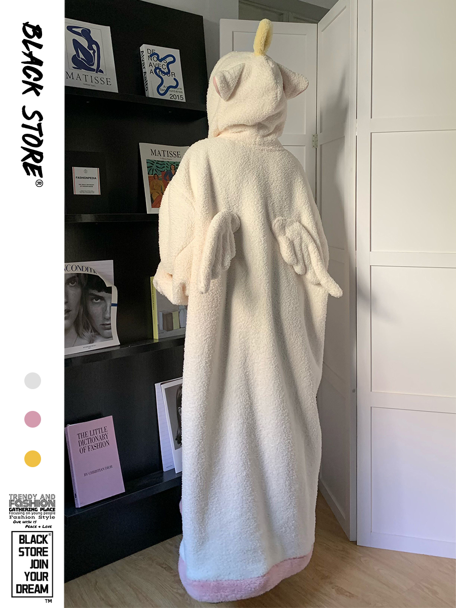 Cute Angel Coral Suede Sleepwear Woman Winter Style New Plus Suede Thickened Plush Sleeping Robe Home Conserved Hat Sleeping Skirt Winter-Taobao