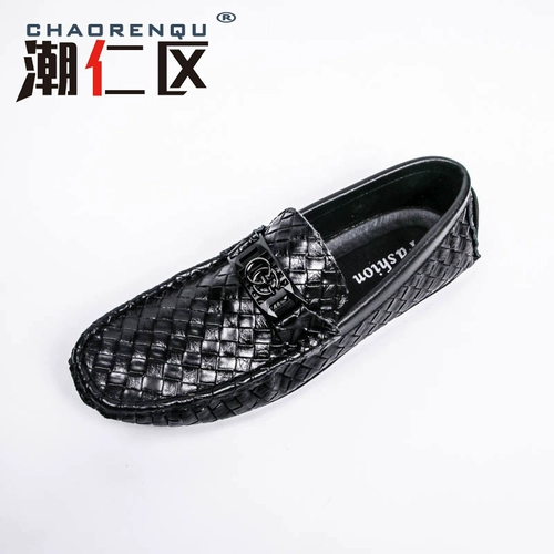 潮仁区 Летняя плетеная черная спортивная обувь в английском стиле, из натуральной кожи, мягкая подошва, в британском стиле