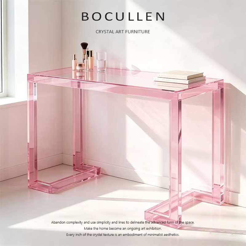Dopamine Pink Acrylic Desk Transparent Glass Dressing Table Beauty Nail Table Shop Macaron Writing Desk