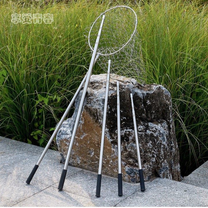 Fishing net stainless steel bailing mesh fishing net rod telescopic rod full set of netting head can fold and deepen the net pocket to locate the fishing rod