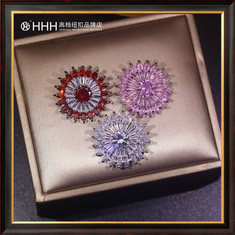 HHH High-end Water Drilling buttons Luxurious Zircons Stone Suits Blouse Blouse Dresses with Zircon Zircons Flowers Female Buttons diy