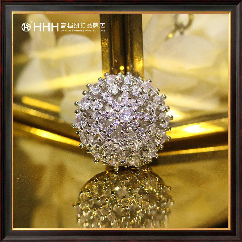 hhh high-end water drill button jacket jacket blouse blouse blouse with round crystal women Extravagant Zircons Buttons diy