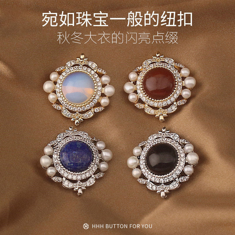 HH high-grade Rhinestone Button hairy large mink coat Pearl round button crystal diamond inlaid button