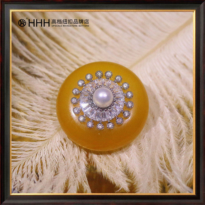 HHH high-end red yellow zircon button jacket suit decorated female circular tuna crystal button diy