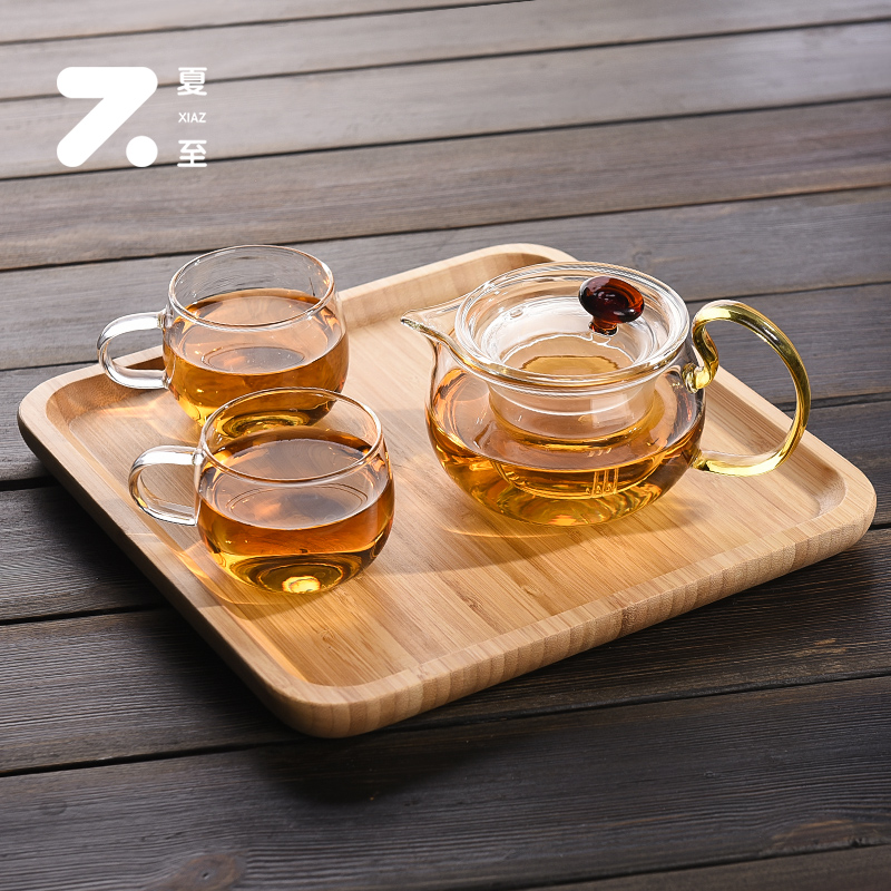 Bamboo and wood tea tray household Japanese style minimalist style ins super fire bamboo tray square small exquisite wooden tea set