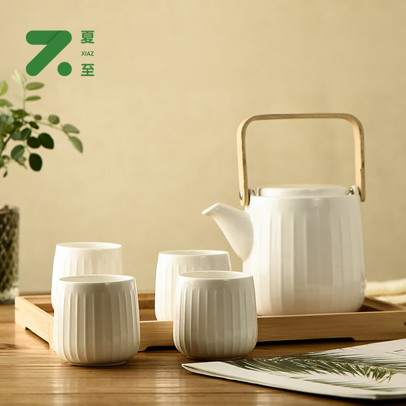 Summer solstice ceramic tea cup water cup set Japanese vertical striped household with tray ceramic cup living room light luxury water set