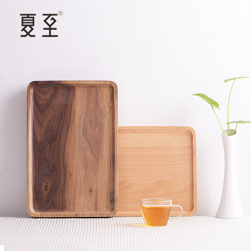 Tea tray solid wood rectangular household simple modern tea set set wooden tray no paint no wax natural wood grain