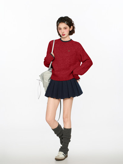 Red New Year's Round Neck Pullover Knitted Sweater Women's Autumn and Winter Thickened Small Tops 2025 New Style