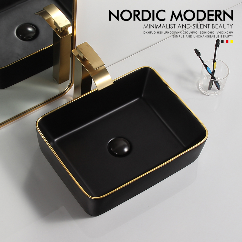 Light luxury Phnom Penh matte black ceramic counter basin wash basin Home hotel bathroom washbasin balcony washbasin