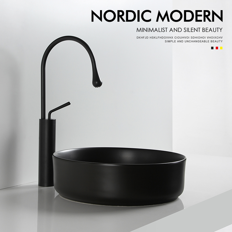 Nordic Minimalist Matt Black Round Hand Wash Basin Terrace Basin Home Balcony Face Basin Washbasin Small ceramic table basin