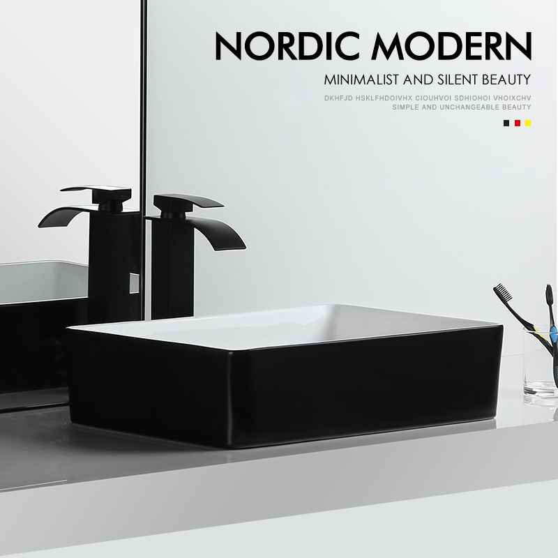 Nordic simply Table Basin Washing Basin Household Square Ceramic Table Art Basin Balcon Black and White