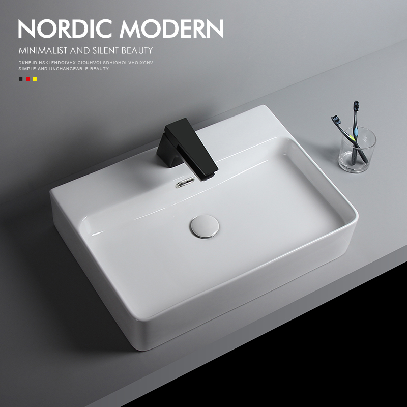 Ultra-thin side counter basin wash basin powder room wash basin square with overflow ceramic basin 60 50 46CM - Taobao