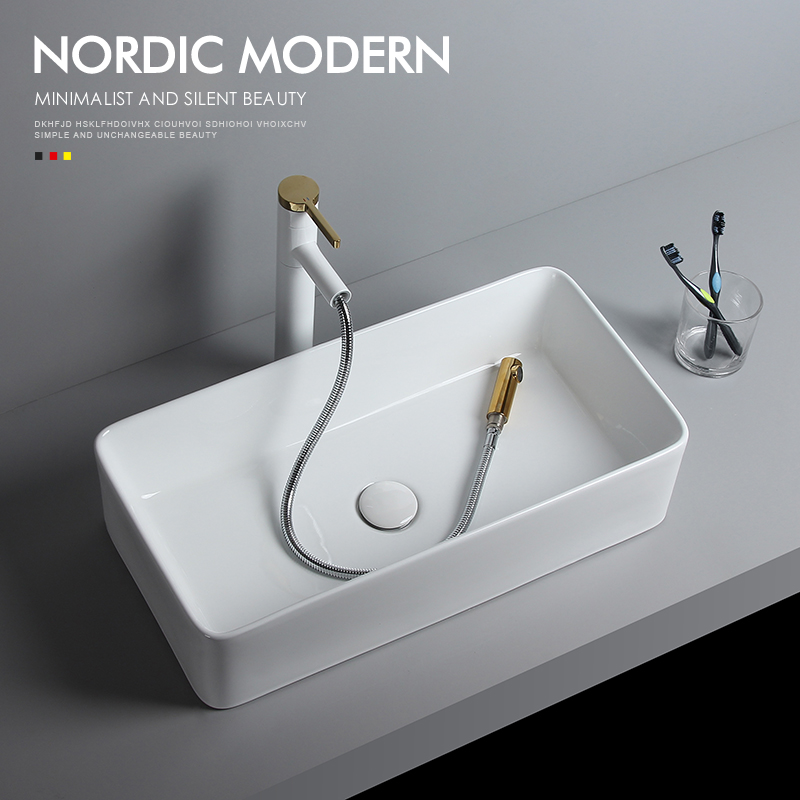 Simple ceramic basin wash basin square narrow 600 by 300 wide washbasin balcony household laundry basin