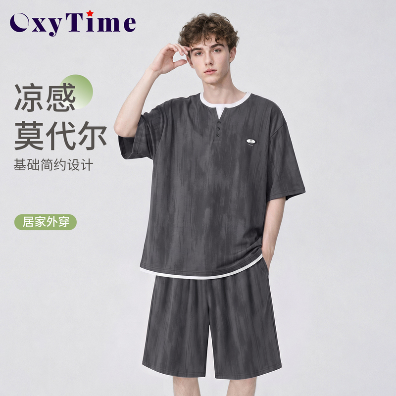 Oxytime Modal Pajamas Men's Summer Style Loose Short-Sleeve Cool Feeling Fake Two-Piece Homewear Set