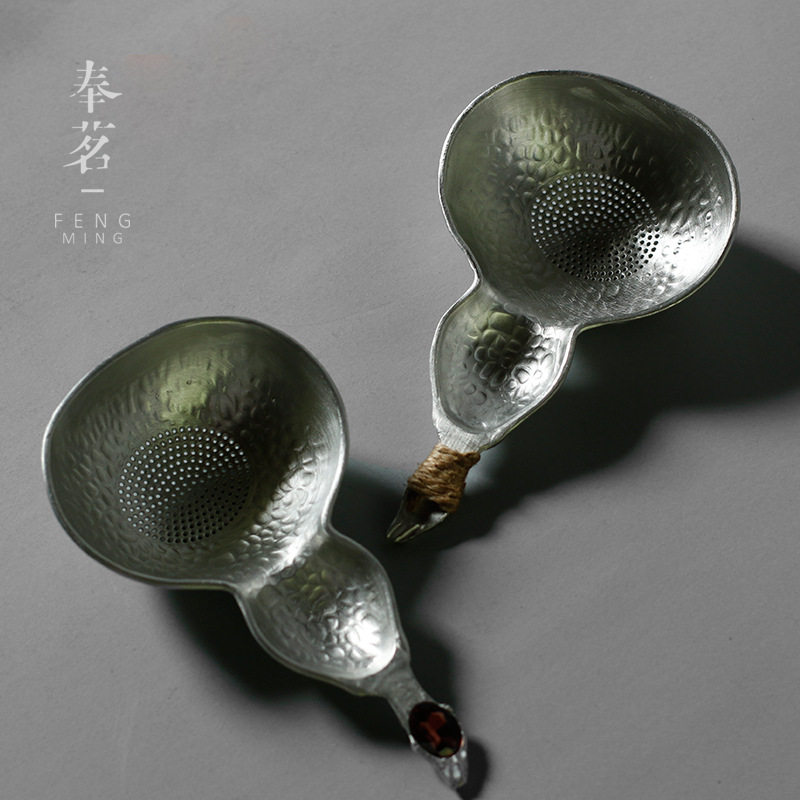 Sweet white pure tin gourd tea strainer handmade tea leak filter Hammer pattern tin creative kung fu tea set accessories