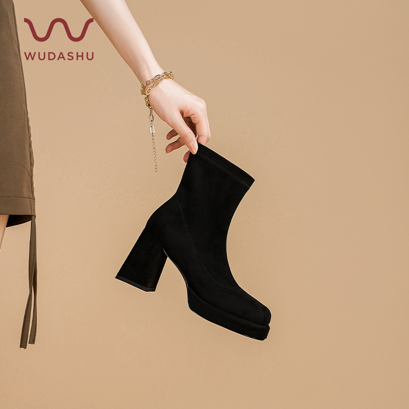 Uncle Wu in High-Heeled Shoes, French-Style Ankle Boots, Slim Boots, Waterproof Platform, Chunky Heel, Genuine Leather Short Boots, High Heels, Autumn and Winter Uncle Wu in High-Heeled Shoes, French-Style Ankle Boots, Slim Boots, Waterproof Platform, Chunky Heel, Genuine Leather Short Boots, High Heels, Autumn and Winter