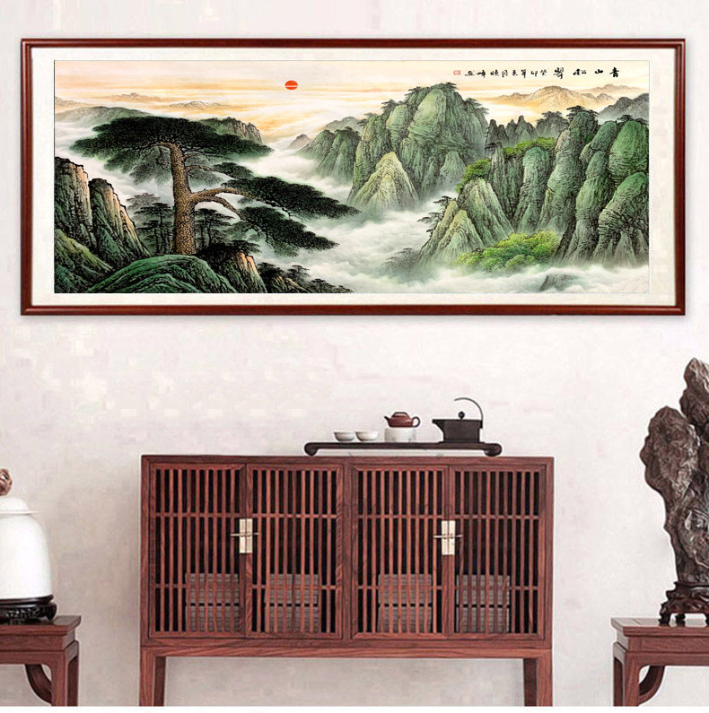 手绘迎客松国画：办公室客厅靠山图，聚财画旭日东升，让你的家瞬间升值！-国画-淘宝好物网
