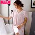 Pyjama phụ nữ pajama váy mùa hè ngắn tay mỏng Modale bông lụa dài lỏng phụ nữ trung niên có thai. 