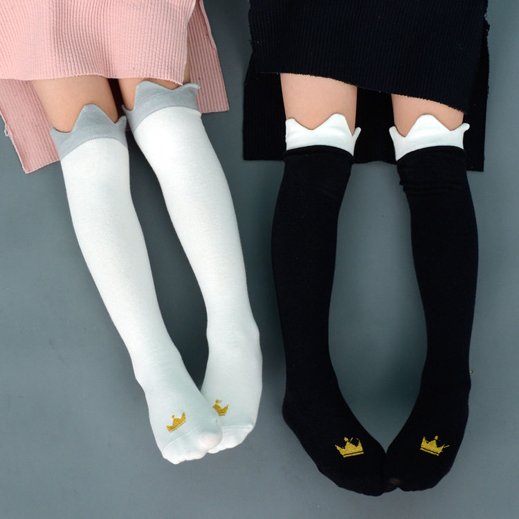 Princess Cute Children's Socks Long Tube Black Socks Girls Mid Tube Knee Half High Tube Cotton Spring and Autumn Calf Socks