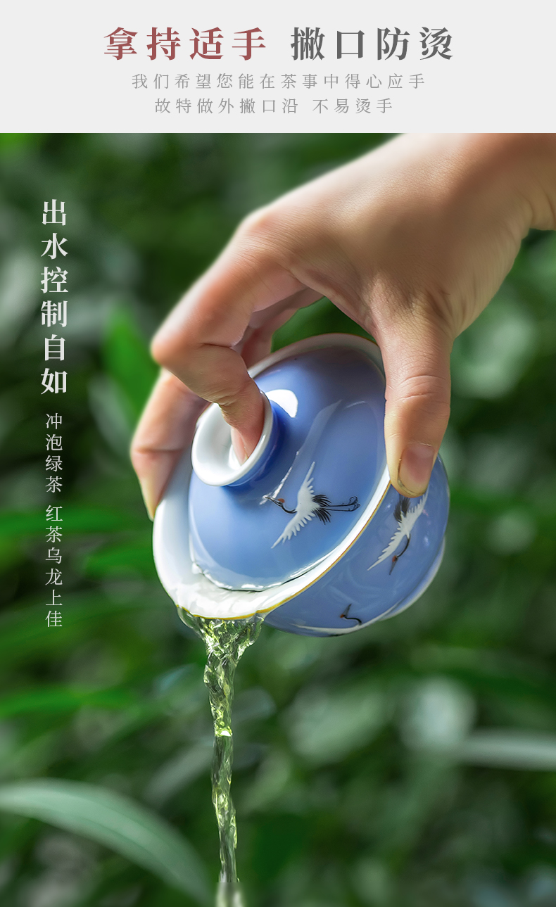 The Custom of jingdezhen ceramic three to household hand kung fu tea tureen tea cups little bowl tea thin foetus