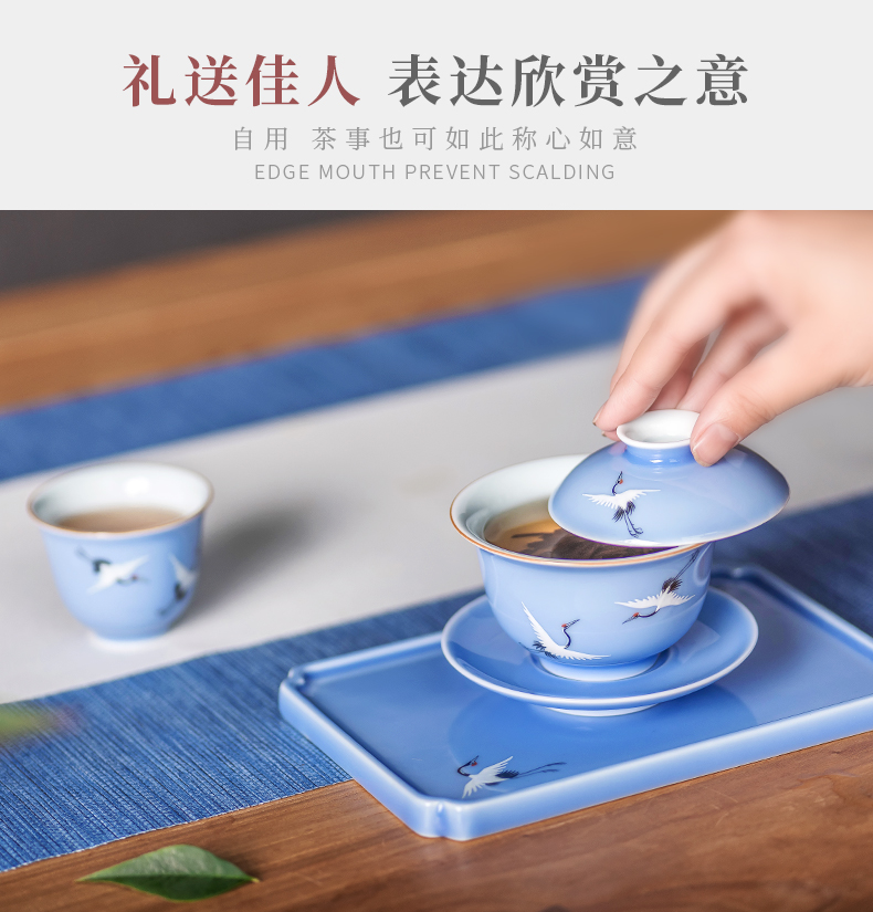 The Custom of jingdezhen ceramic three to household hand kung fu tea tureen tea cups little bowl tea thin foetus